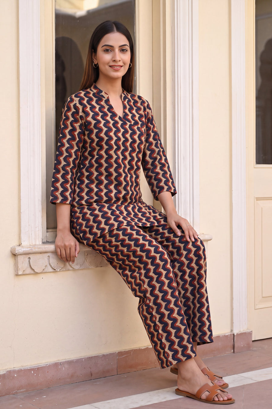 Midnight Chevron Angrakha Cotton Co-ord Set — image 5