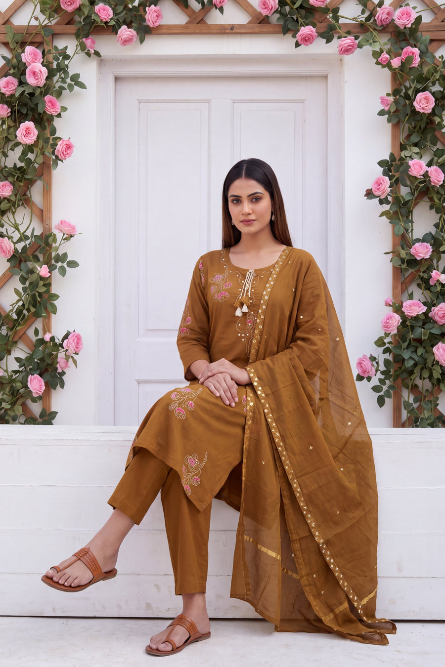 Chestnut Hollow Cotton Dupatta Set — image 3