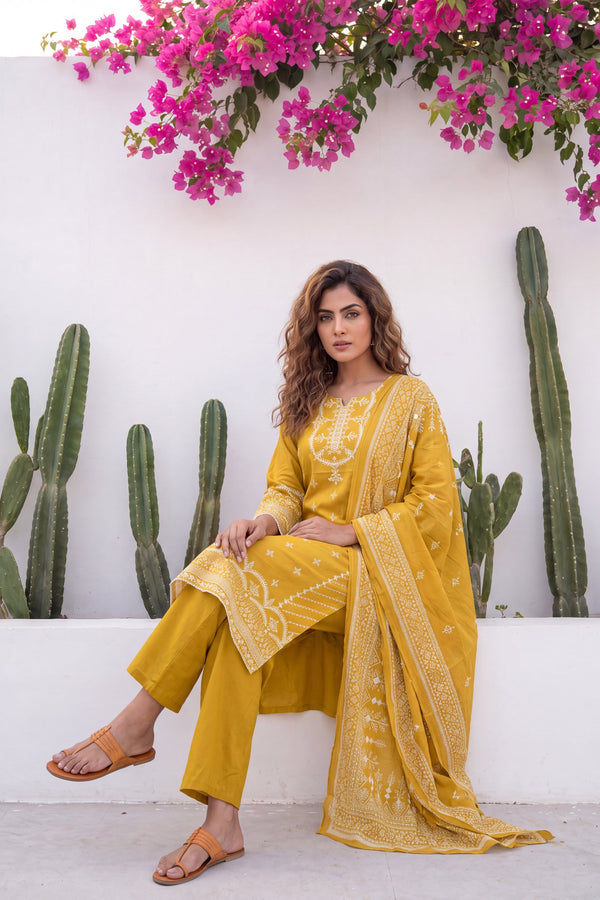 Toscana Goldenrod Cotton Dupatta Set