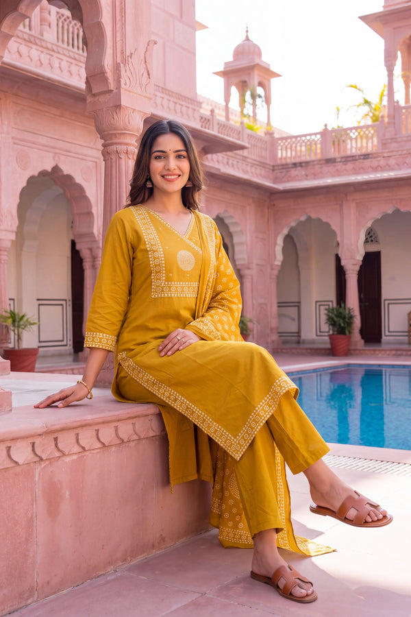 Saffron Lantern Cotton Dupatta Set