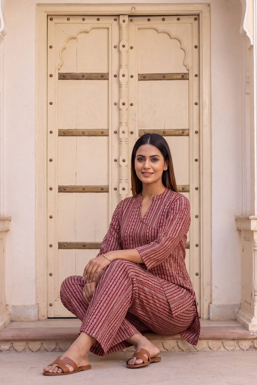 Wine Stripe Angrakha Cotton Co-ord Set — image 6