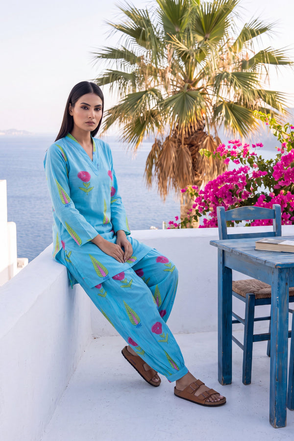 Azure Drift Cotton Farshi Salwar Set