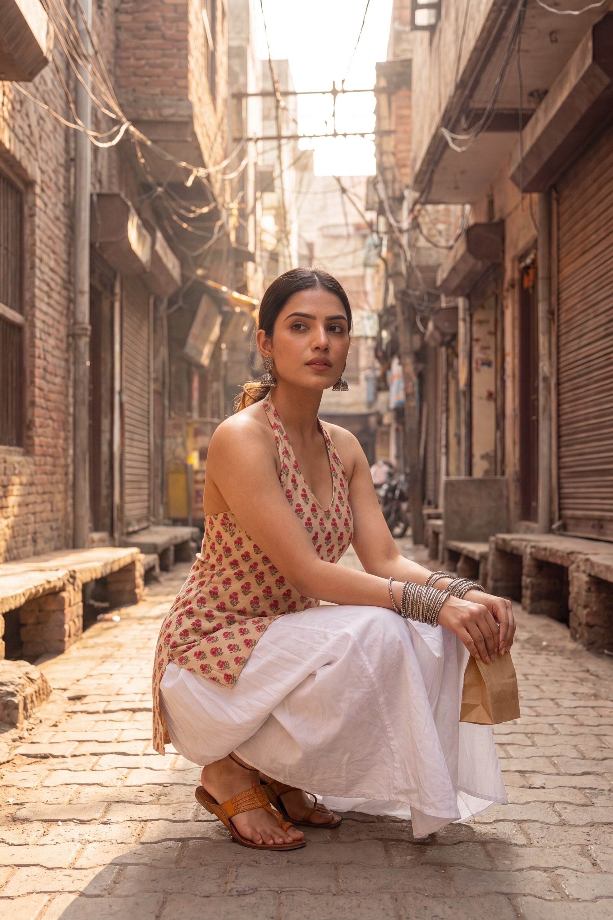 Atelier Sand Beige Halter Cotton Top