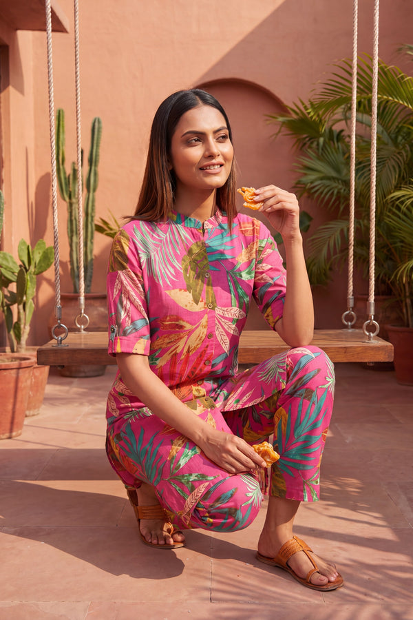 Macaron Pink Mandarin Cotton Co-ord Set