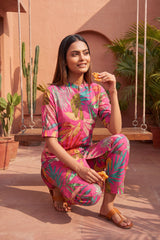 Macaron Pink Mandarin Cotton Co-ord Set