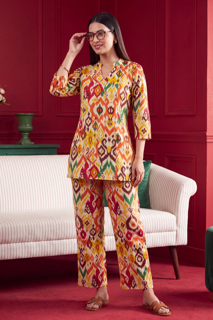 Sunburst Ikat Angrakha Cotton Co-ord Set — image 8