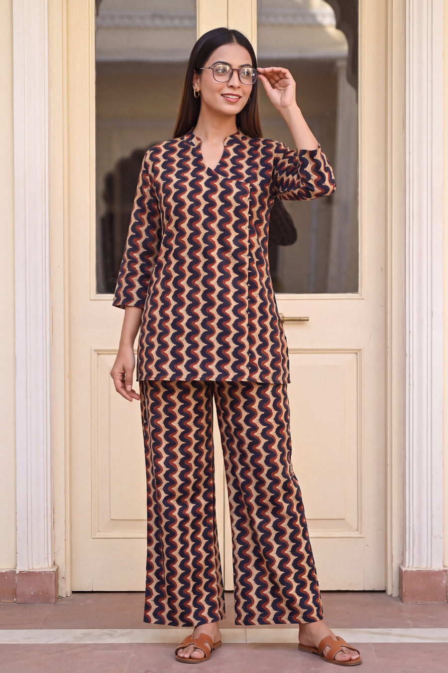 Midnight Chevron Angrakha Cotton Co-ord Set — image 6