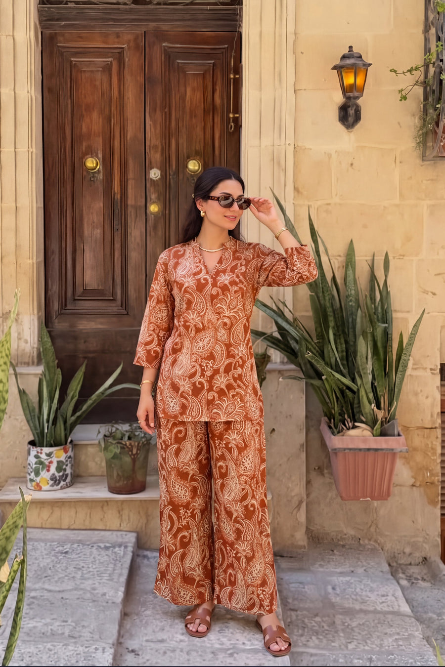 Cinnamon Ember Angrakha Cotton Co-ord Set — image 10