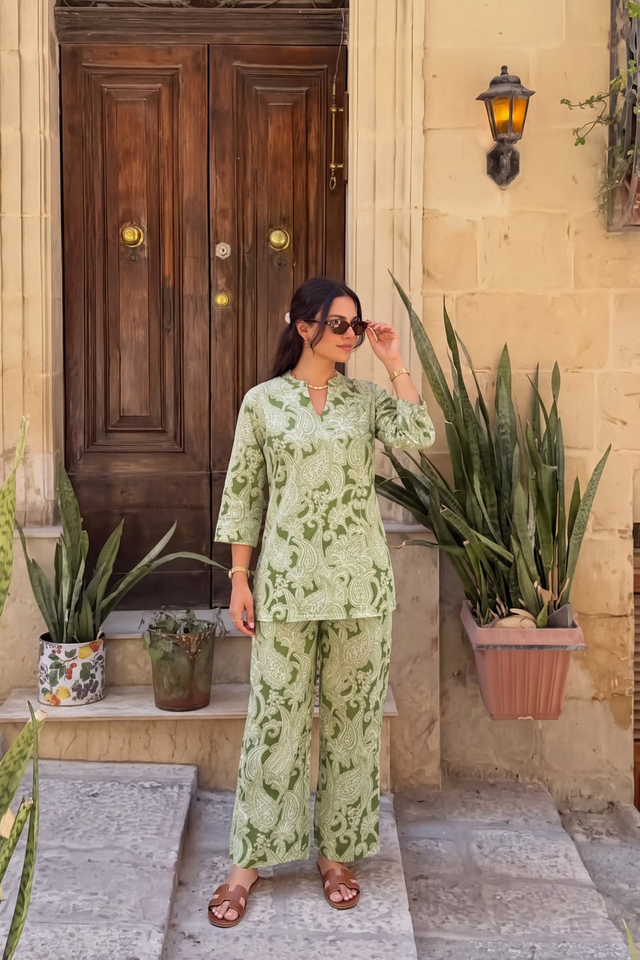 Sage Trellis Angrakha Cotton Co-ord Set — image 7