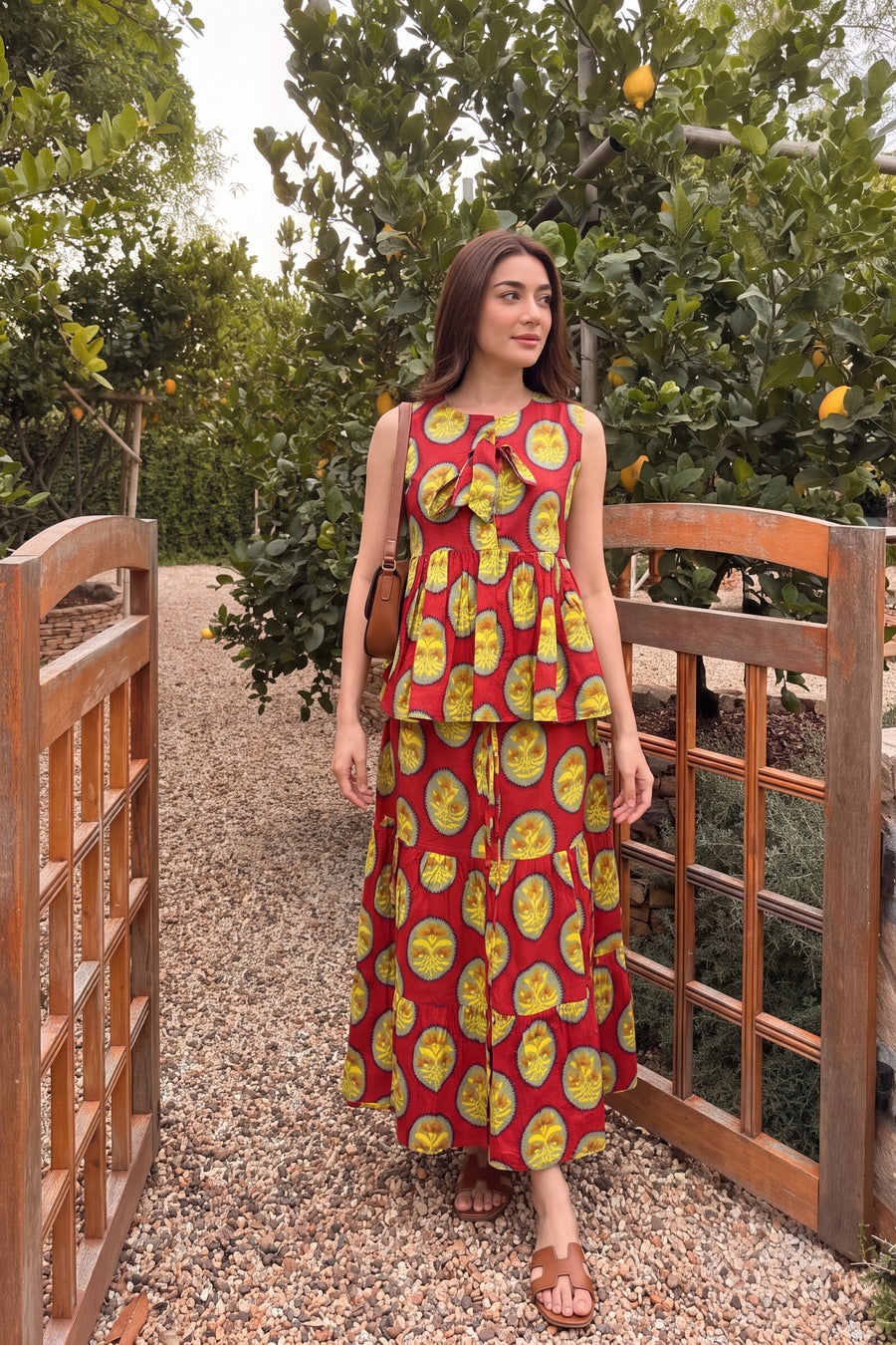 Crimson Tiered Cotton Skirt Set — image 2