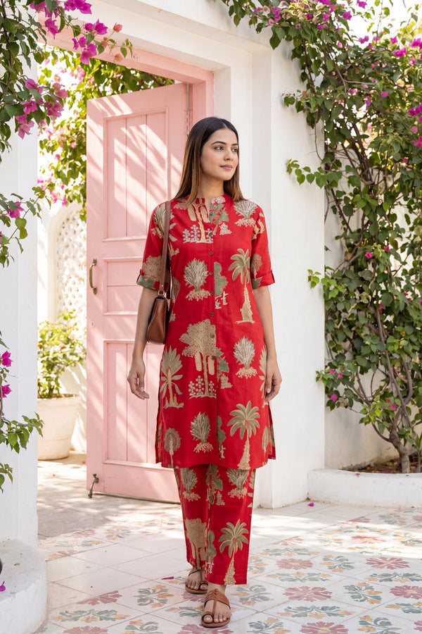 Cabernet Red Mandarin Cotton Co-ord Set
