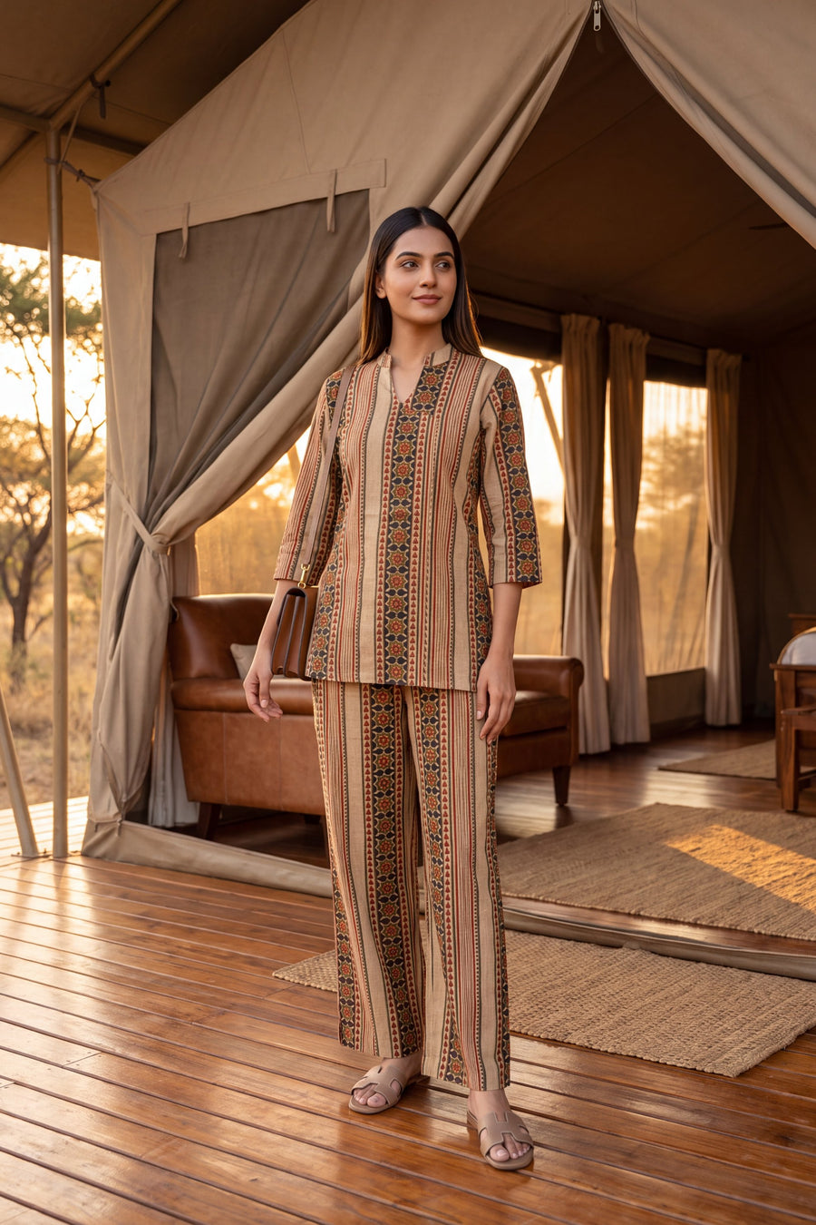 Dune Stripe Angrakha Cotton Co-ord Set — image 6