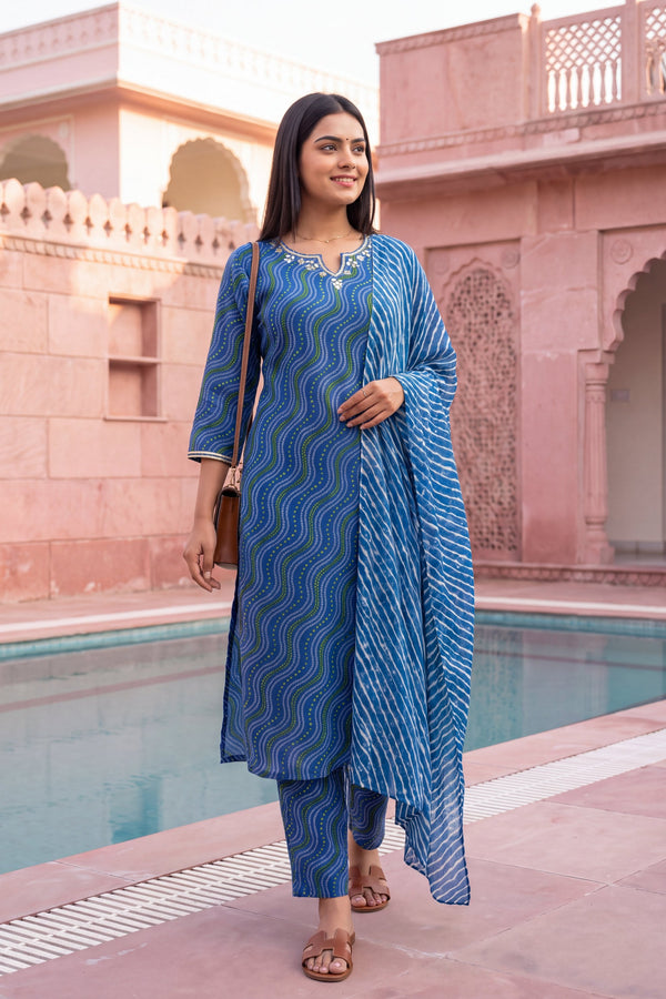 Cobalt Lantern Cotton Dupatta Set