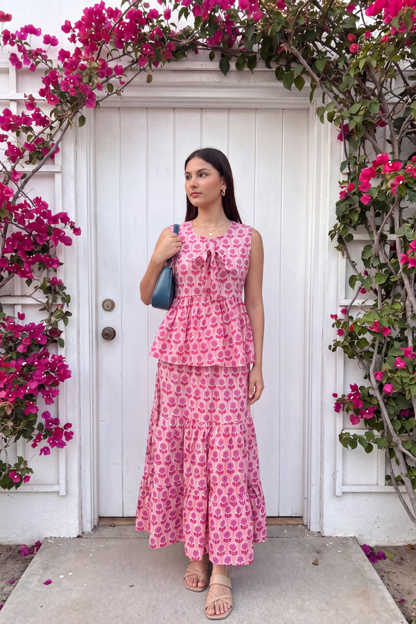 Blush Tiered Cotton Skirt Set
