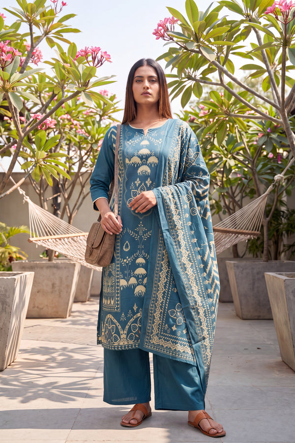 Forge Indigo Cotton Dupatta Set