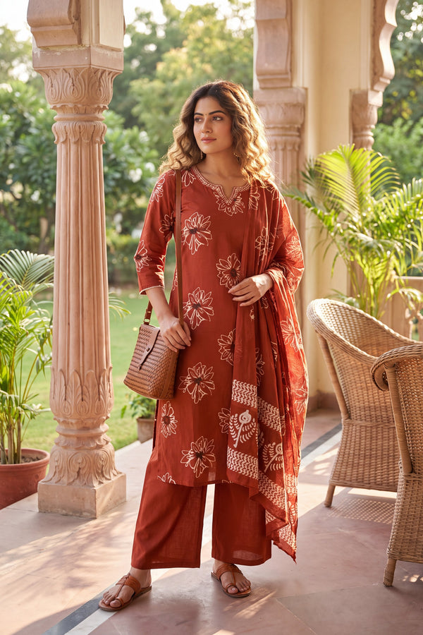 Persimmon Glow Cotton Dupatta Set