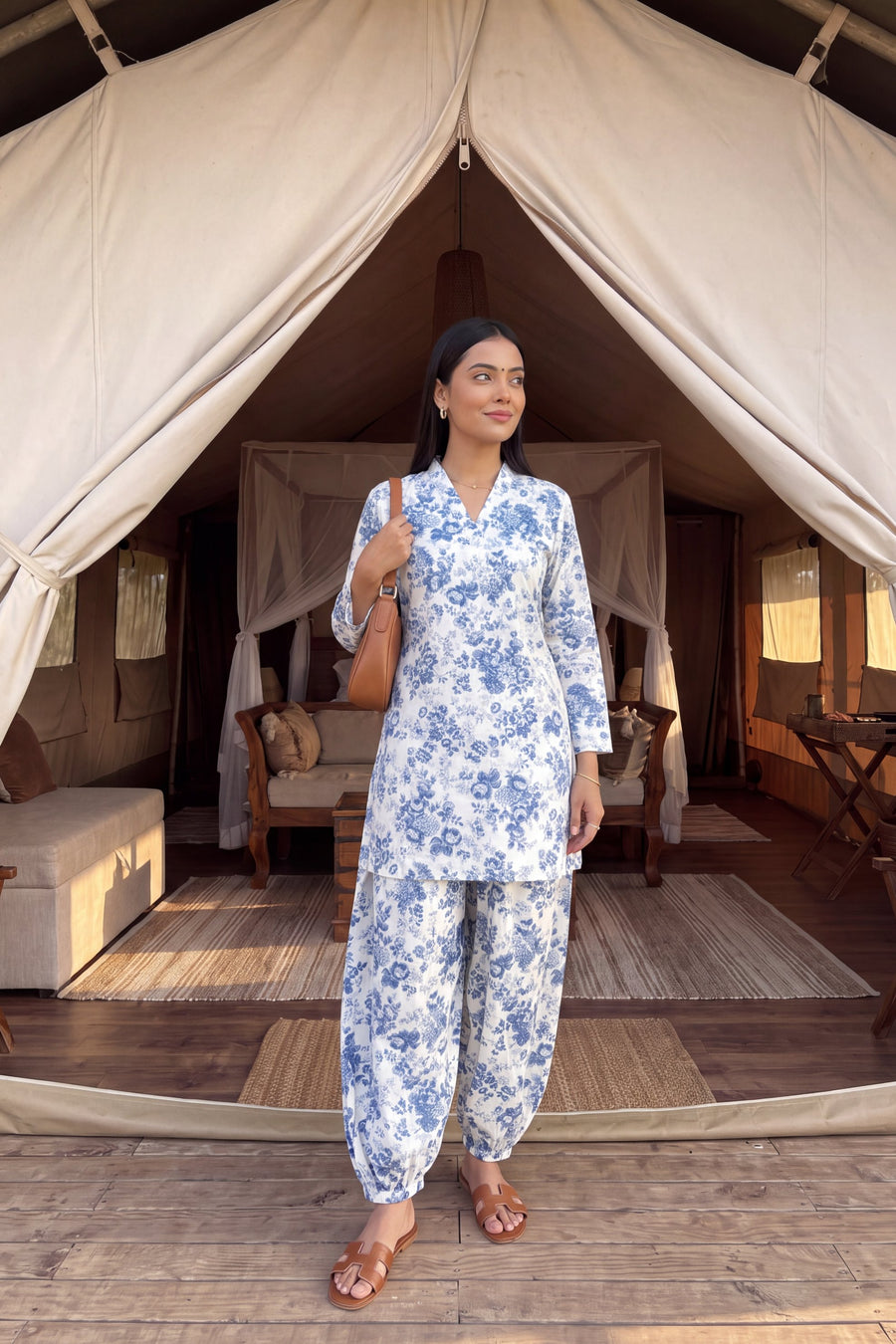 Porcelain Blue Cotton Farshi Salwar Set — image 7