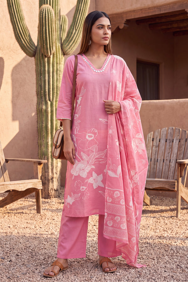 Autumn Petal Cotton Dupatta Set
