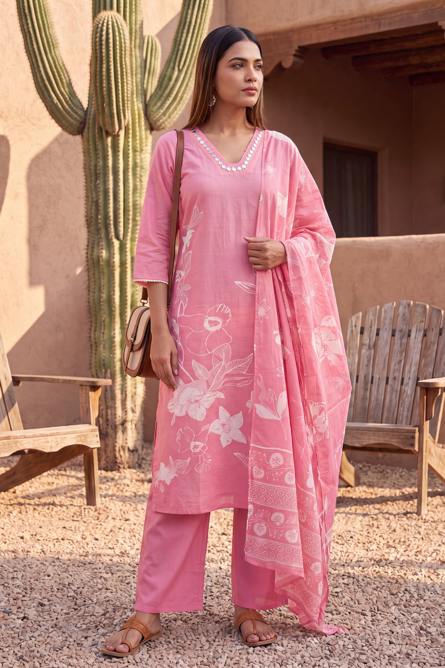 Autumn Petal Cotton Dupatta Set — image 3