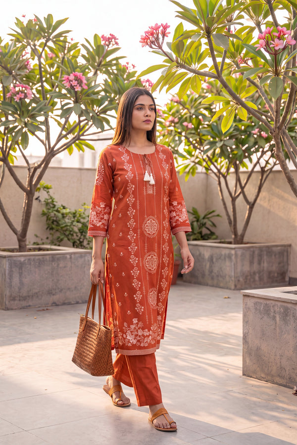 Loggia Apricot Cotton Dupatta Set