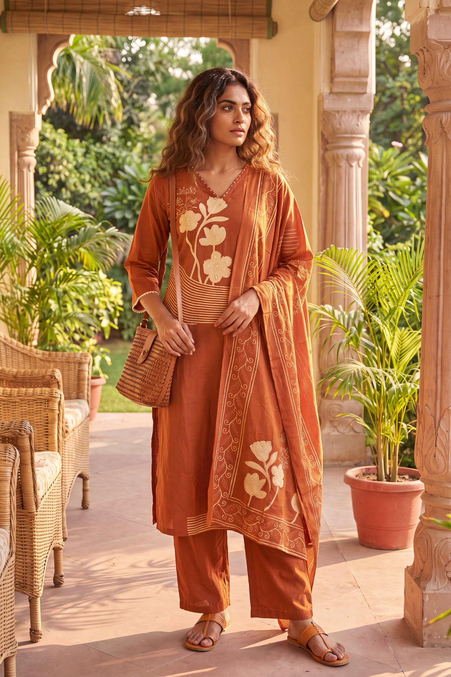 Paprika Tangerine Cotton Dupatta Set — image 3