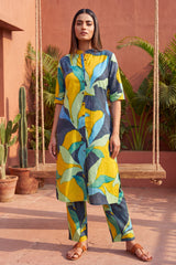Café Mustard Mandarin Cotton Co-ord Set
