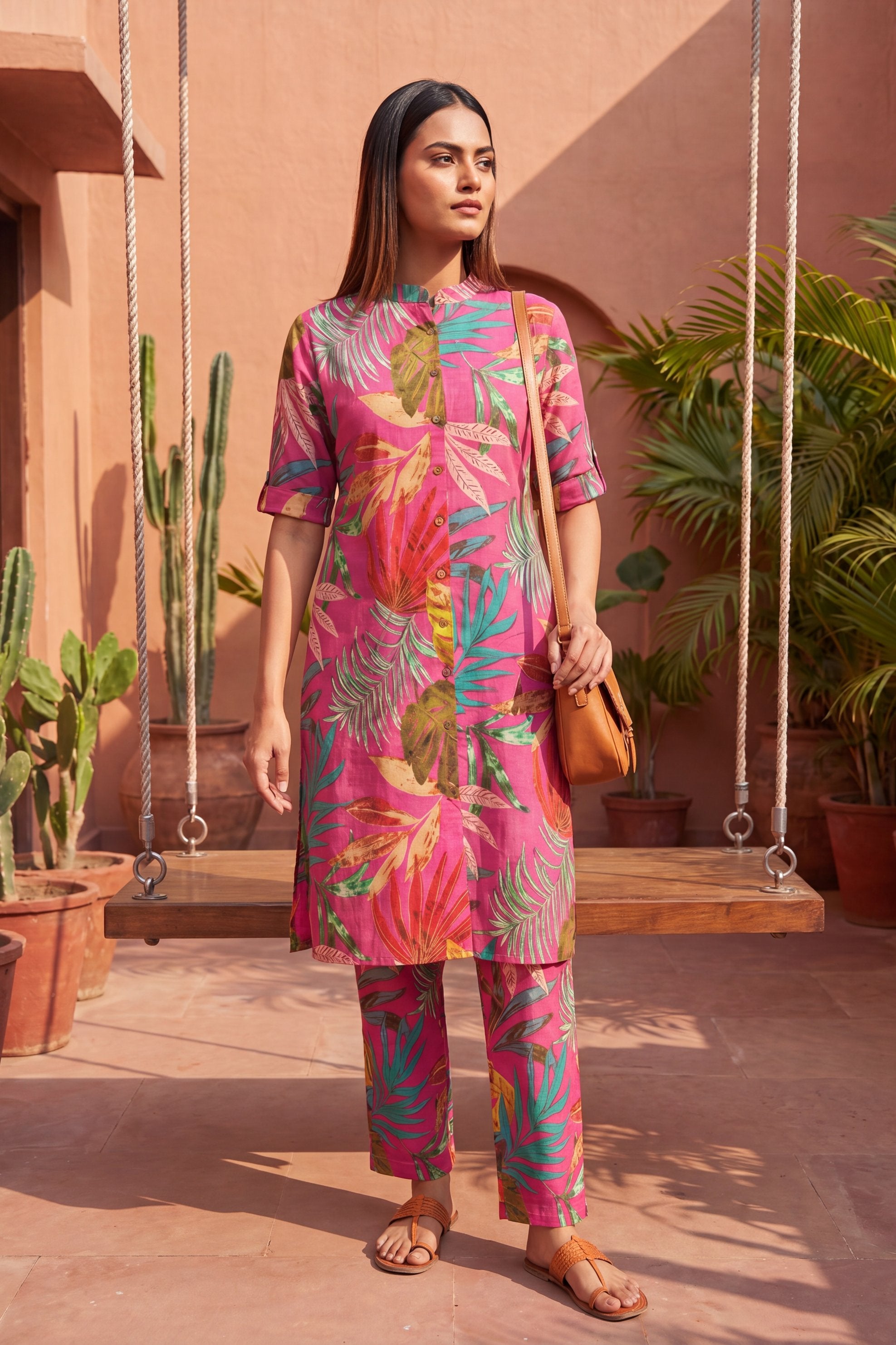 Macaron Pink Mandarin Cotton Co-ord Set