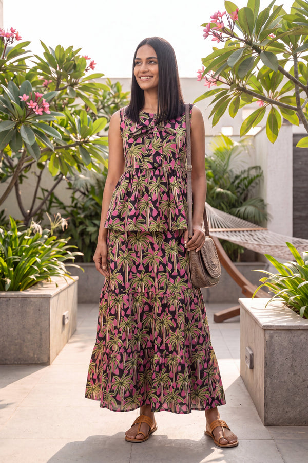 Noir Tiered Cotton Skirt Set