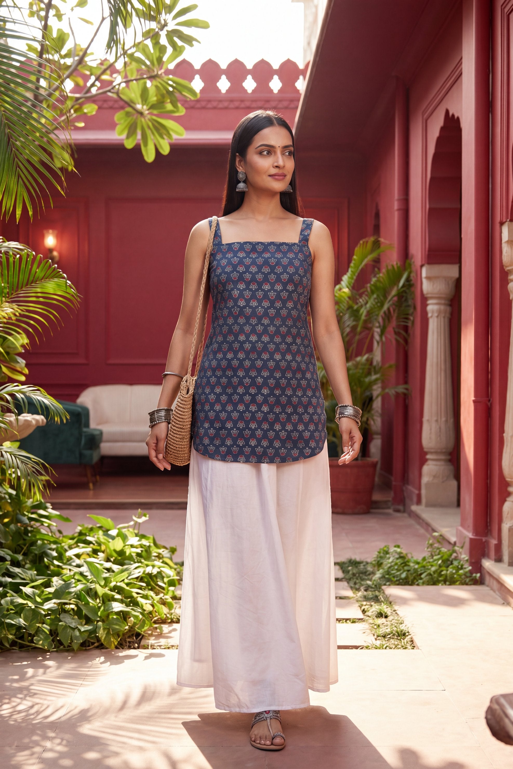 Boulevard Blue Square Neck Cotton Top