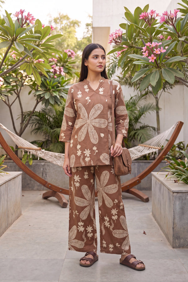 Walnut Brown Cotton Angrakha Co-ord Set