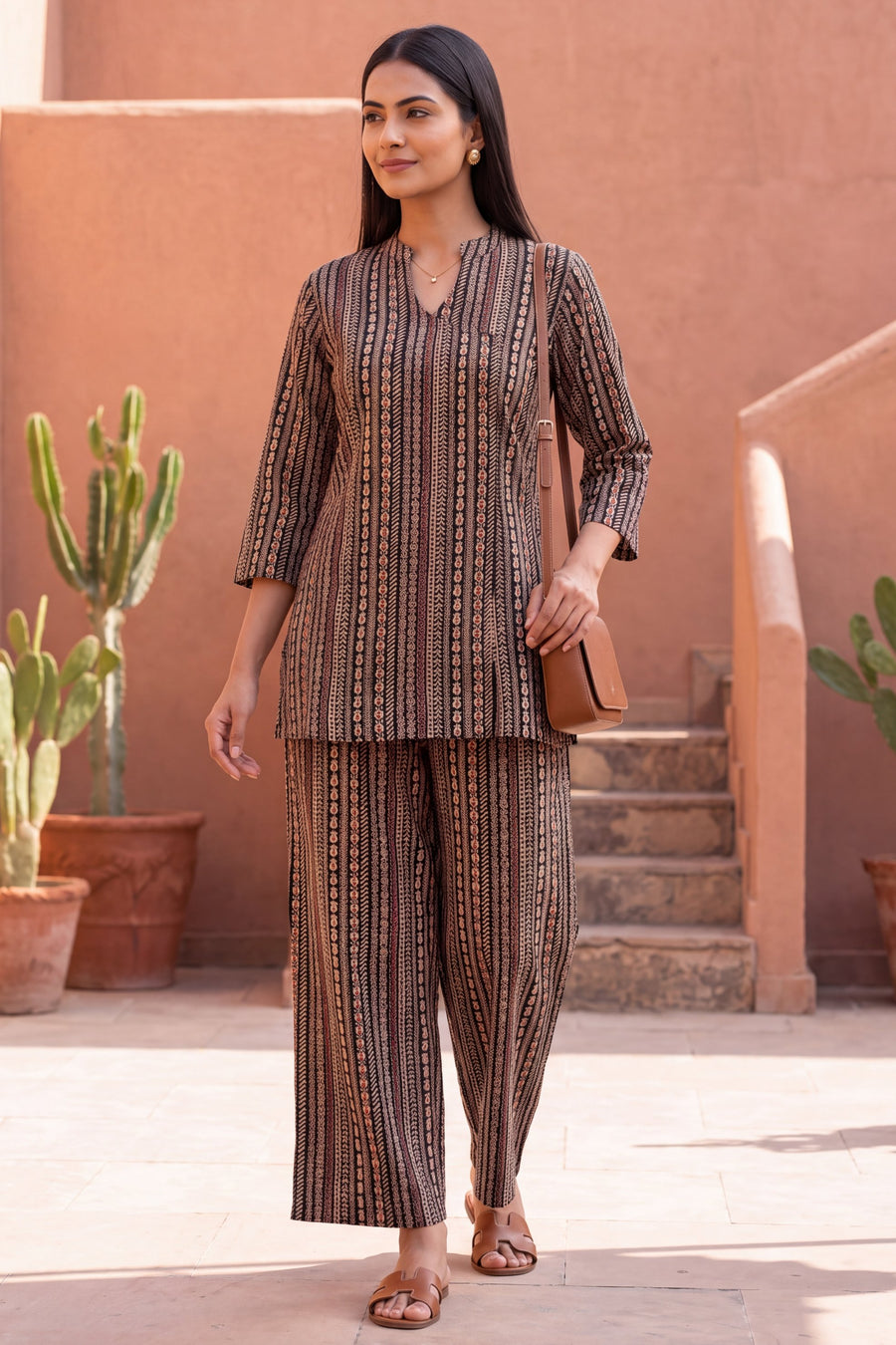 Cocoa Stripe Angrakha Cotton Co-ord Set — image 4