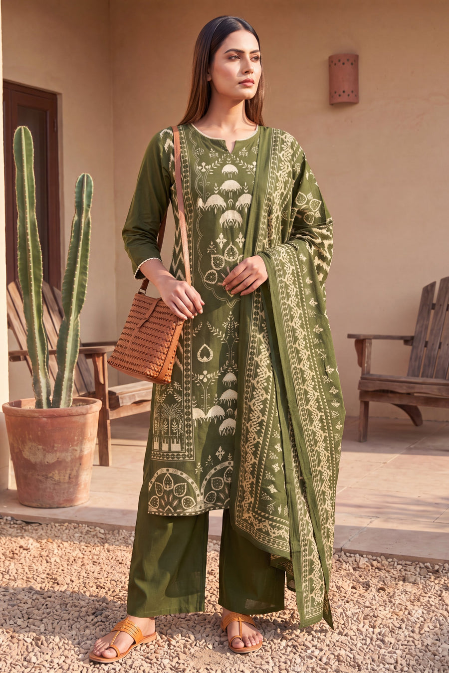 Galleria Olive Cotton Dupatta Set — image 3