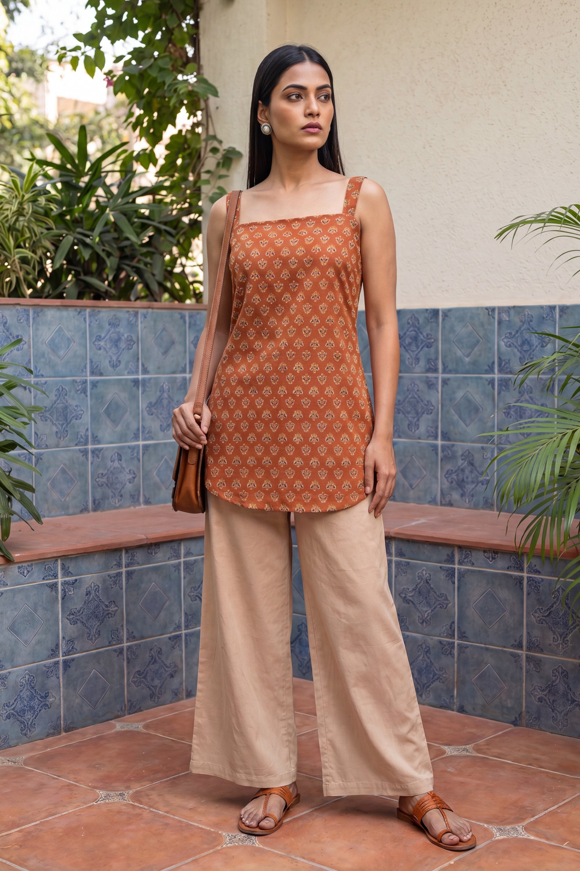 Saffron Bloom Square Neck Cotton Top