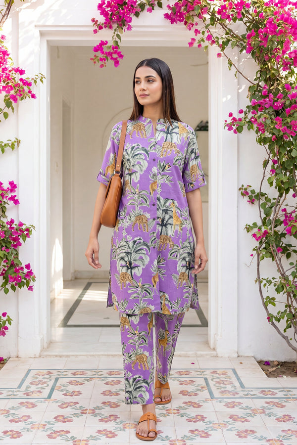 Twilight Mauve Mandarin Cotton Co-ord Set