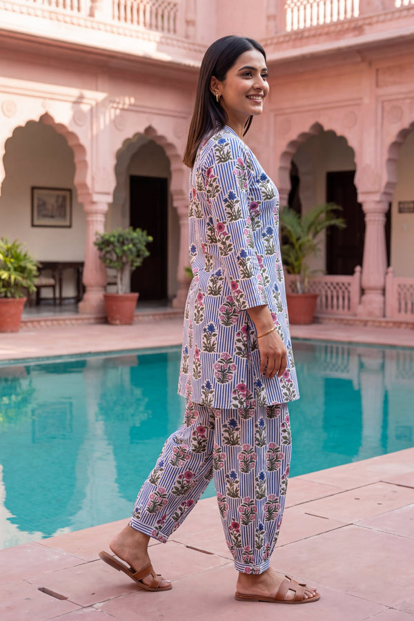 Cerulean Whisper Cotton Farshi Salwar Set