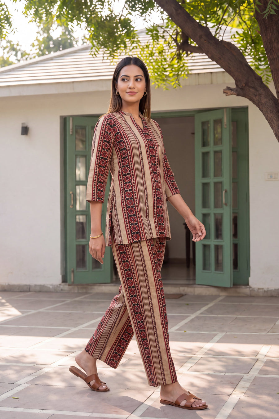 Rosewood Stripe Angrakha Cotton Co-ord Set — image 4