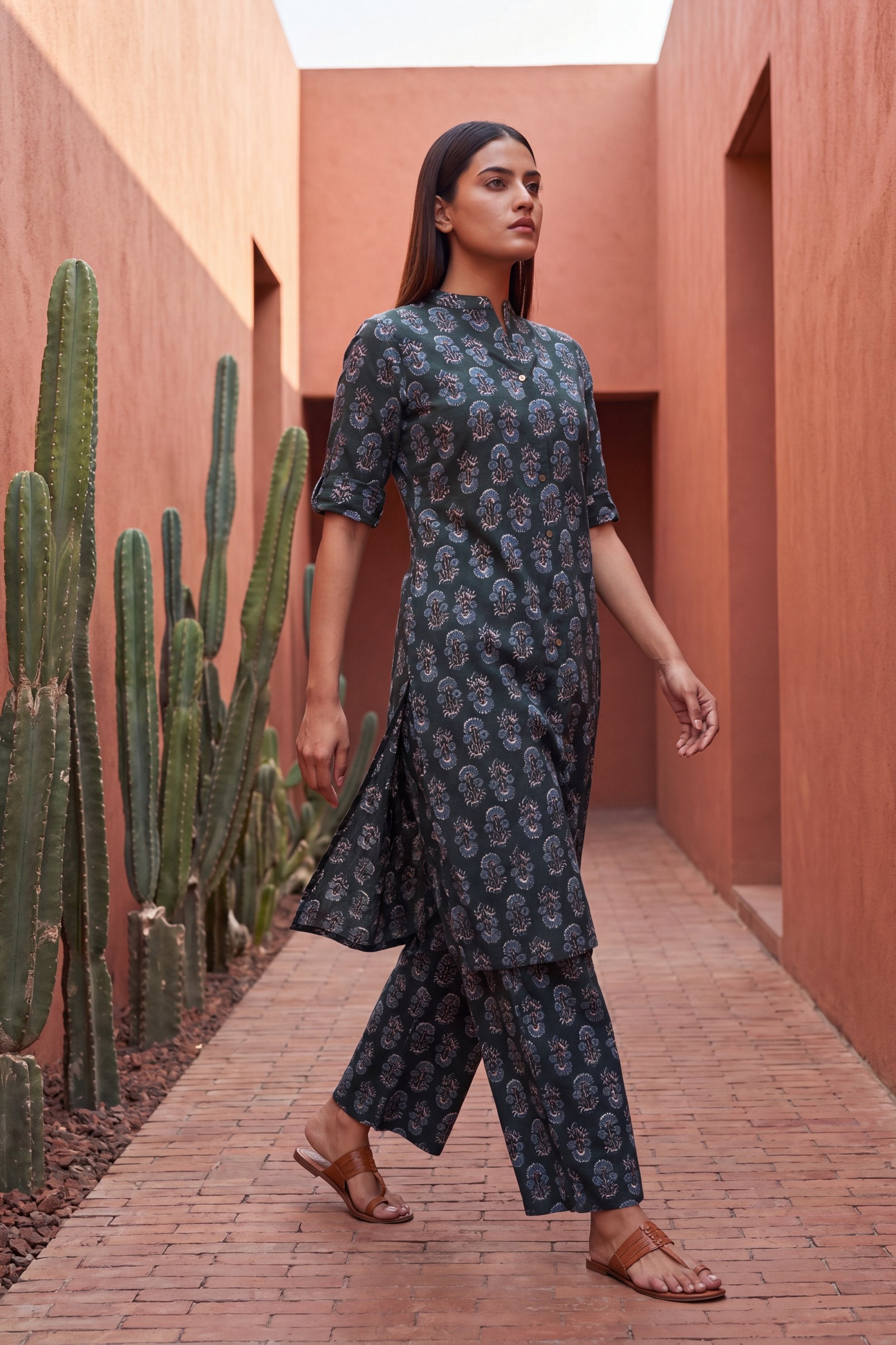 Sonata Sage Mandarin Cotton Co-ord Set