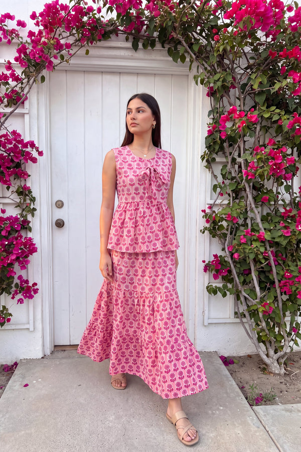 Blush Tiered Cotton Skirt Set