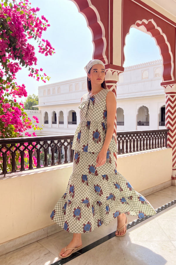 Sage Tiered Cotton Skirt Set