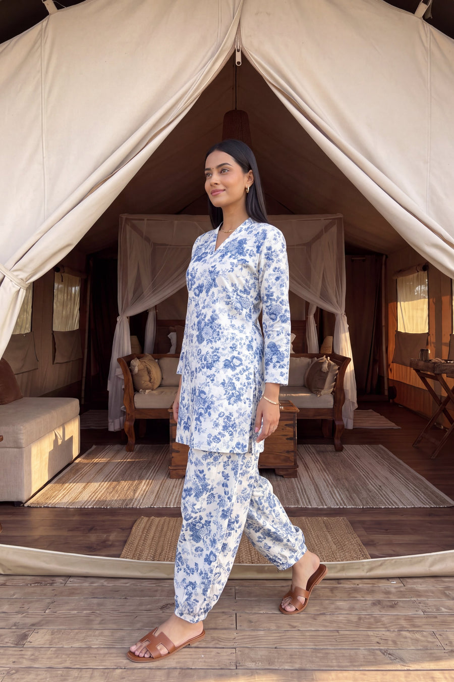 Porcelain Blue Cotton Farshi Salwar Set — image 8