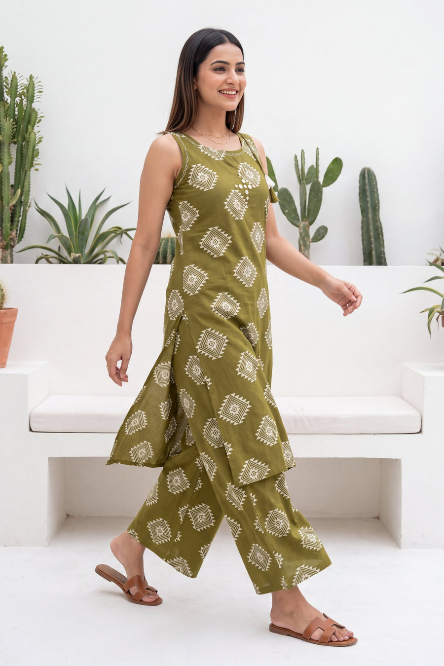 Verdant Ease Sleeveless Cotton Co-ord Set — image 6