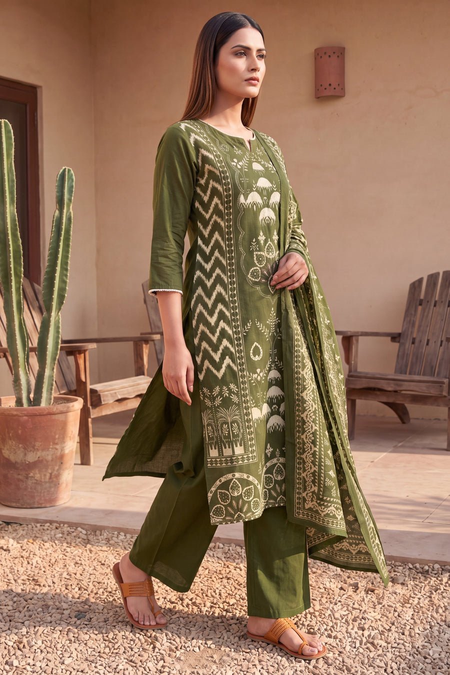 Galleria Olive Cotton Dupatta Set — image 4