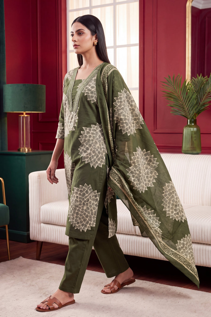 Basil Whisper Cotton Dupatta Set — image 4