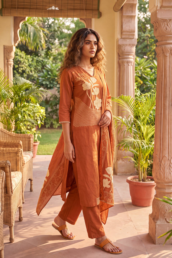 Paprika Tangerine Cotton Dupatta Set