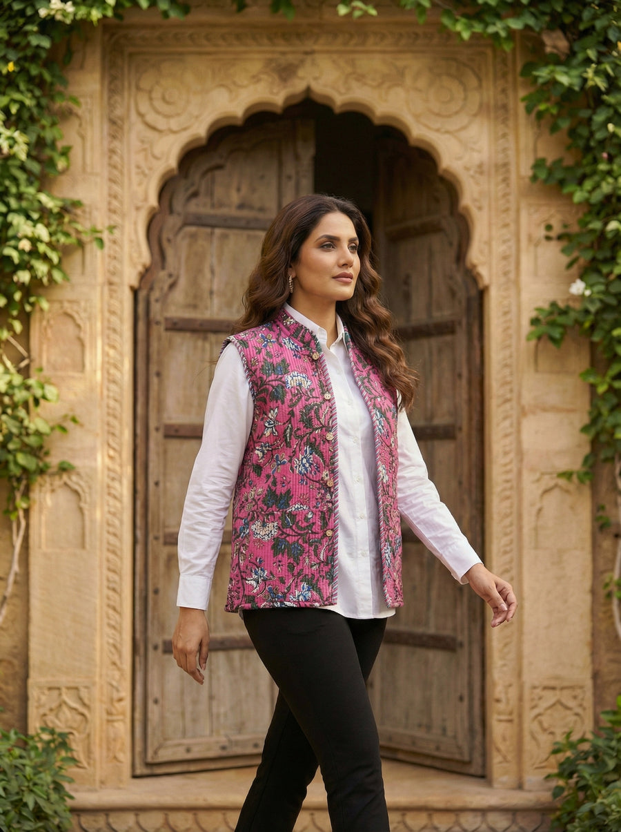 Petal Drift Cotton Reversible Quilted Jacket Vest — image 5