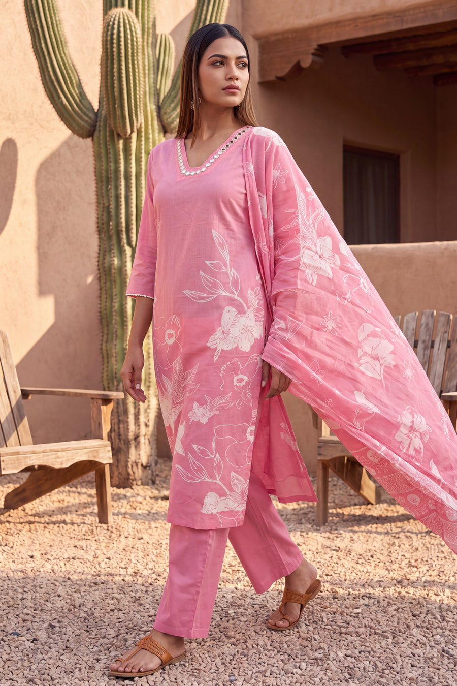 Autumn Petal Cotton Dupatta Set — image 4