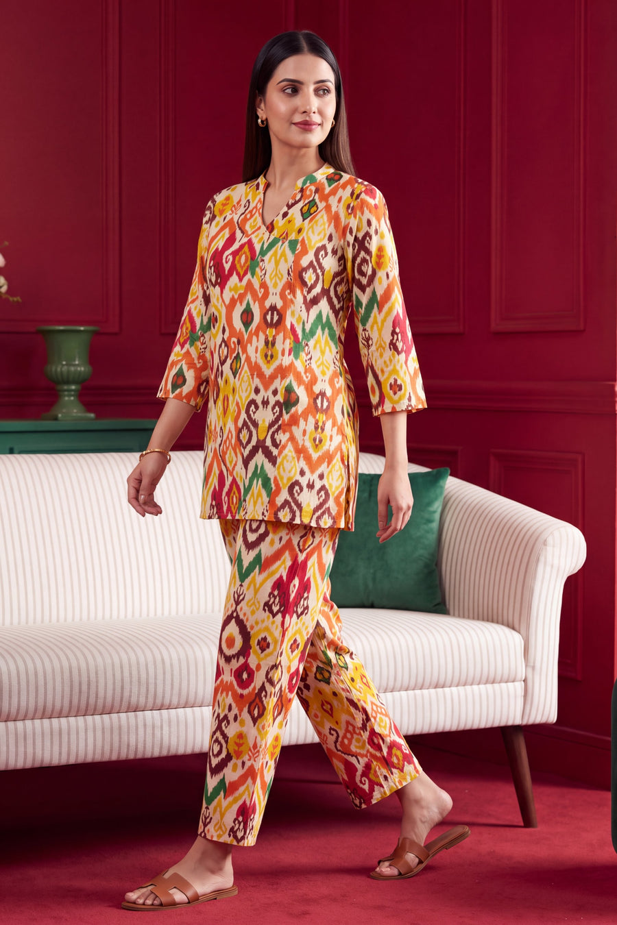 Sunburst Ikat Angrakha Cotton Co-ord Set — image 9