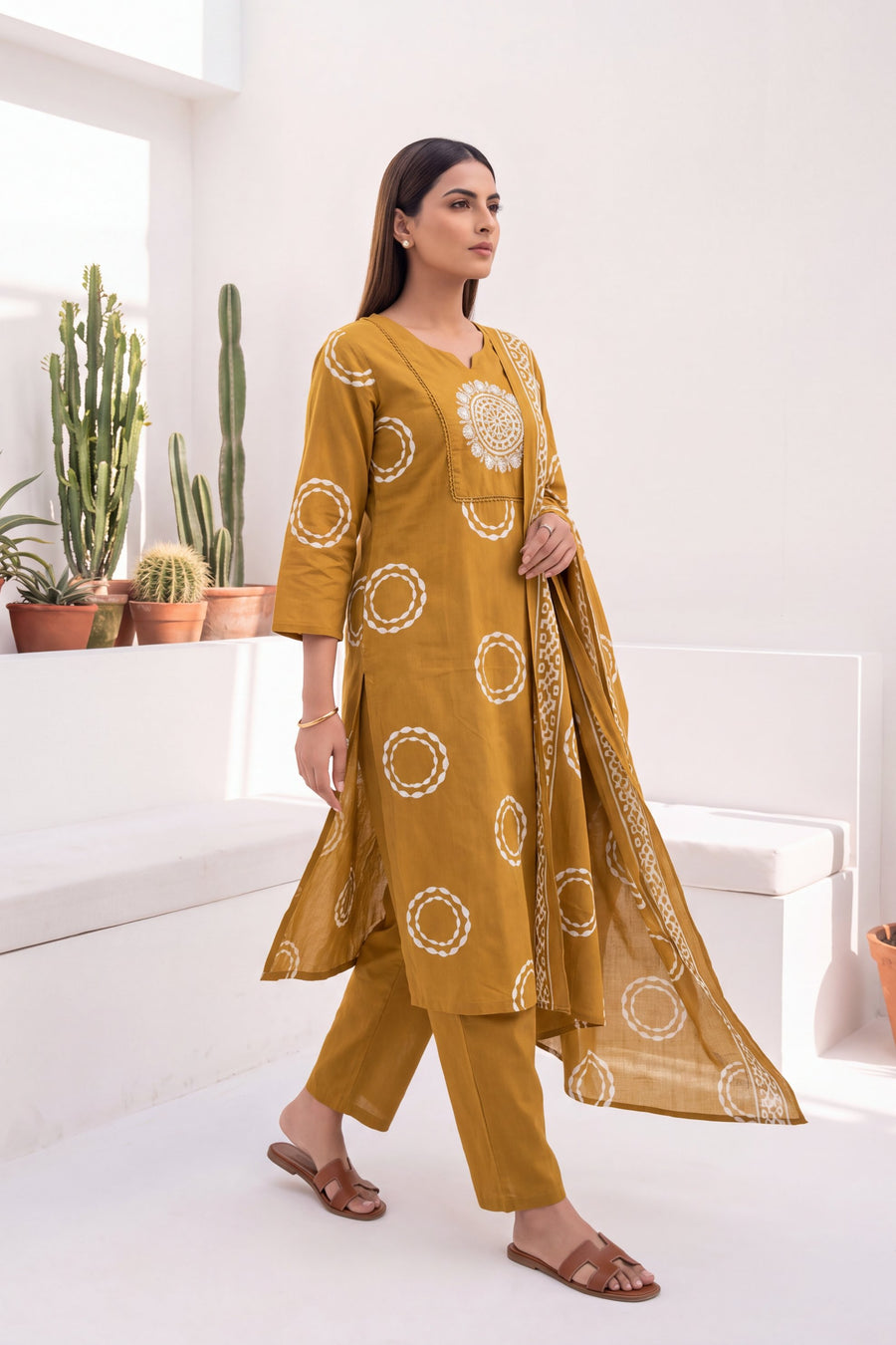 Saffron Trail Cotton Dupatta Set — image 4