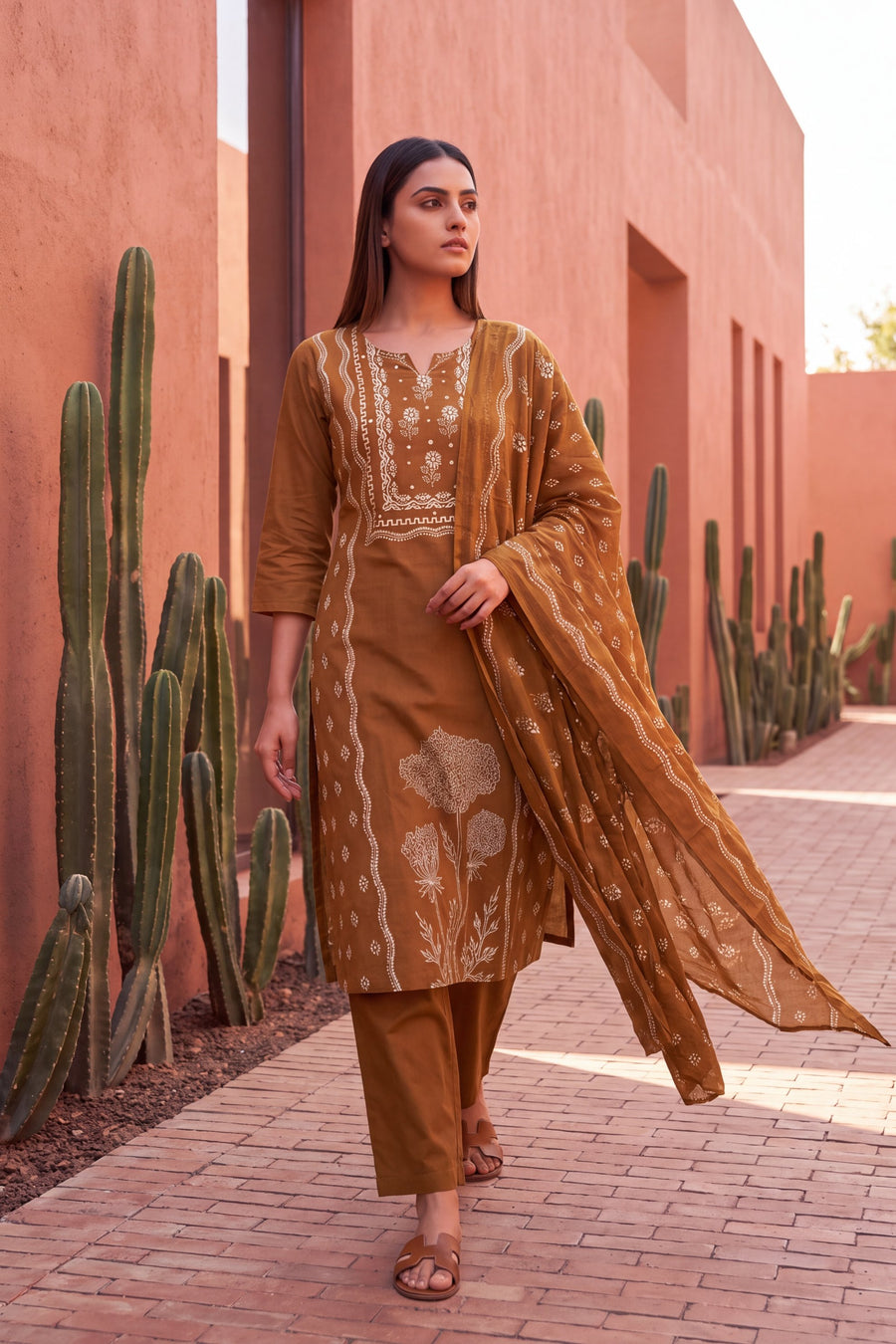 Golden Cascade Cotton Dupatta Set — image 4