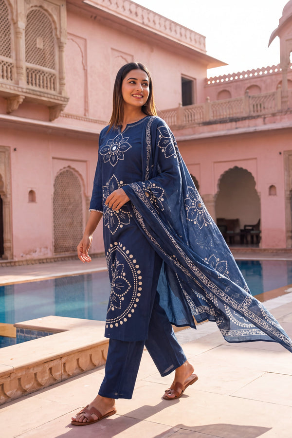 Sapphire Bloom Cotton Dupatta Set